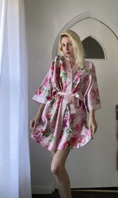 Vintage Sant e  Floral Poly Matching Belt Ties Inside Wrap Robe X/L