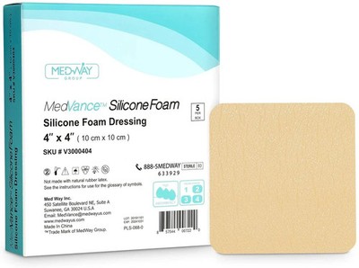 V3000404 Medvance Silicone Adhesive Foam Absorbent Dressing, 4''X4'', 5 Count