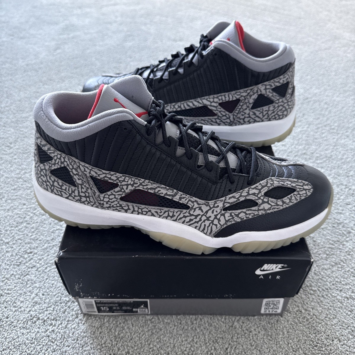 Size 15 Air Jordan 11 Retro IE Low Black Cement for sale online