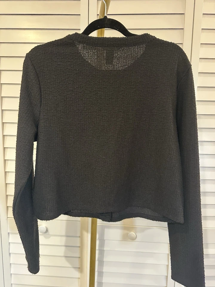 H&M кардиган женщин размер большой черный золотой кнопки текстурированный вязаный длинным рукавом - Изображение 4 из 4