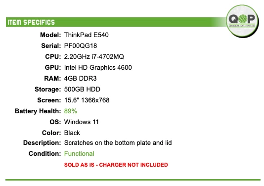 Windows 11 Lenovo ThinkPad E540 - 15.6" HD, 2.2GHz i7, 4GB RAM, 500GB HDD Foto 2 de 4
