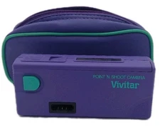 Vintage Avon Point 'N Shoot 110 Camera by Vivitar 1987 Purple Teal With Case.
