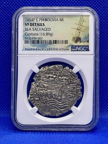 1654P E PH Bolivia 8 Real Sea Salvaged (Capitana) NGC VF DETAILS