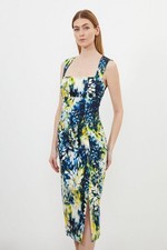 Karen Millen Bodycon Midi Dress UK14 in Multi RRP £189