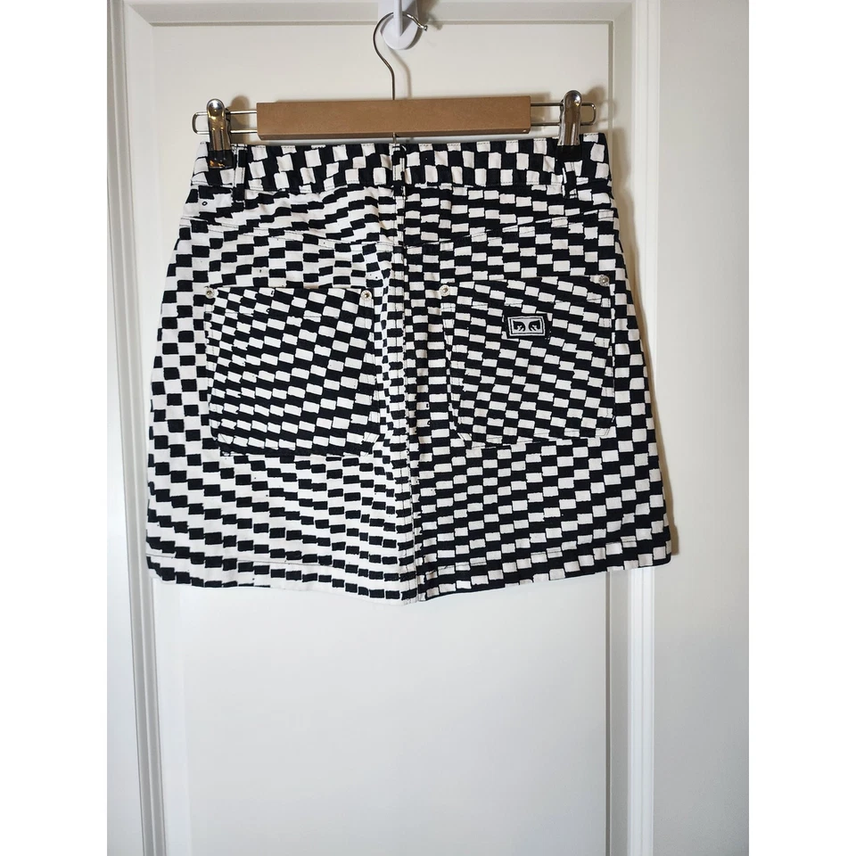 Minifalda OBEY Exie Patinador Punk Emo Algodón Cuadros Blanco y Negro Talla 27 Foto 2 de 4