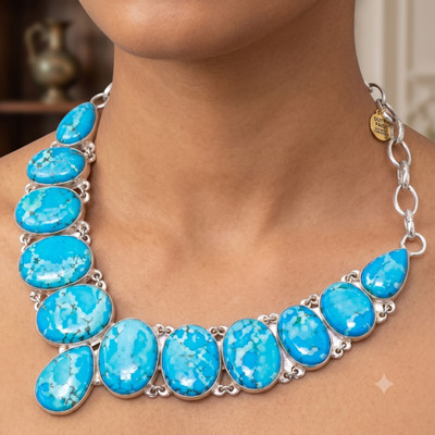 Mix Shape Larimar Chain Throat Chakra Wedding Wife Necklace 925 Sterling Silver