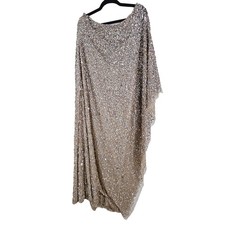 Adrianna Papell Formal Dress Sand Size 10 One Shoulder Sequins Side Zip NWT