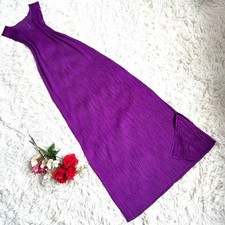 PLEATS PLEASE ISSEY MIYAKE Wave Pleated Sleeveless Maxi Dress Slit Purple L
