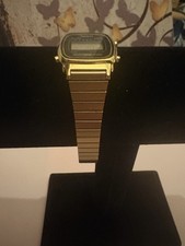 Casio LA670WGA-1DF Ladies Digital Watch Gold Steel Band Black Dial Retro New