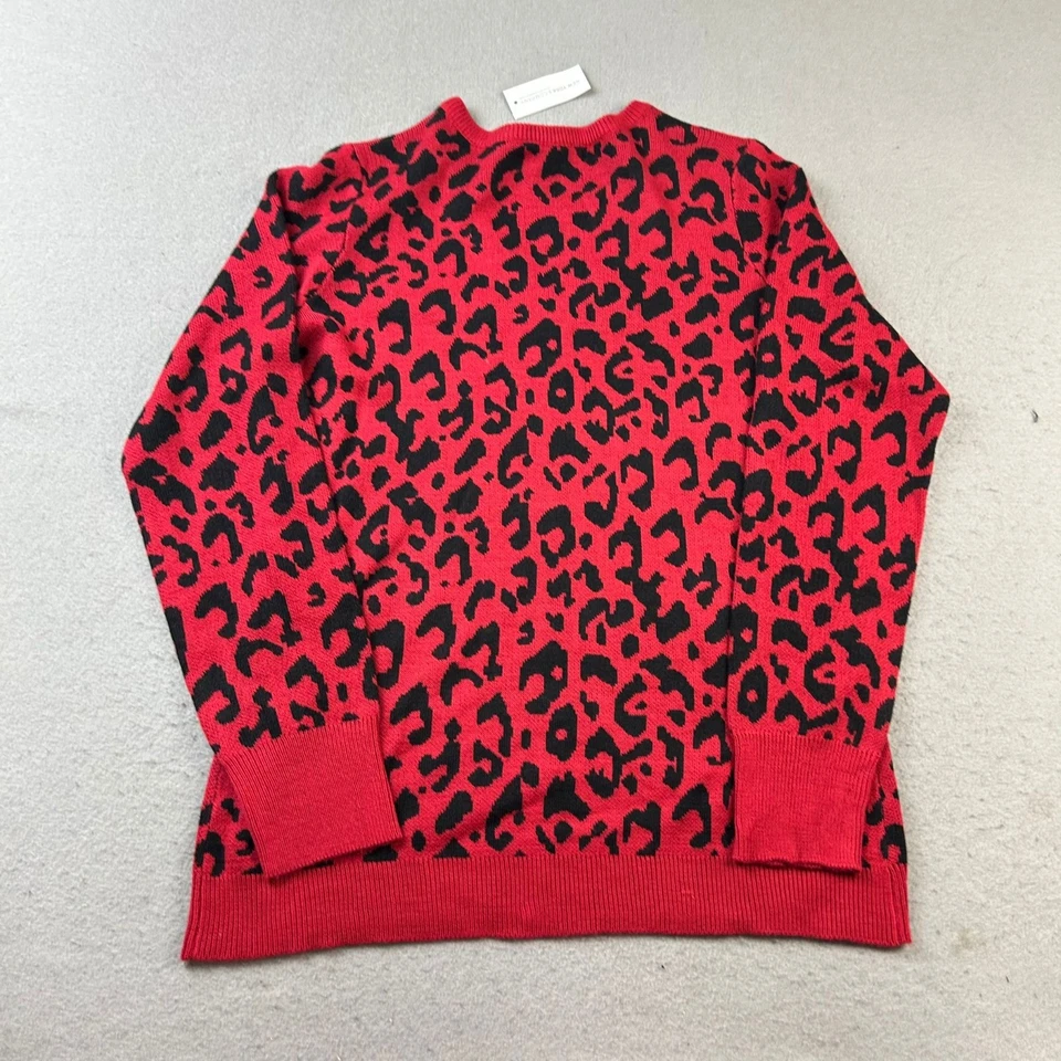 Suéter para mujer NY&C grande rojo animal estampado guepardo mangas largas pulóver nuevo con etiquetas Foto 4 de 4