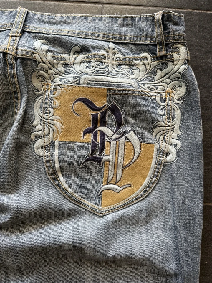 Pantalones de mezclilla Pelle Pelle azules para hombre talla 40x34 Y2K Hip Hop Streetwear Foto 3 de 4