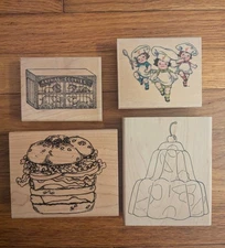 Wooden Rubber Stamps Animal Cookies Burger Fruit Cake Jelly Campbell's Soup