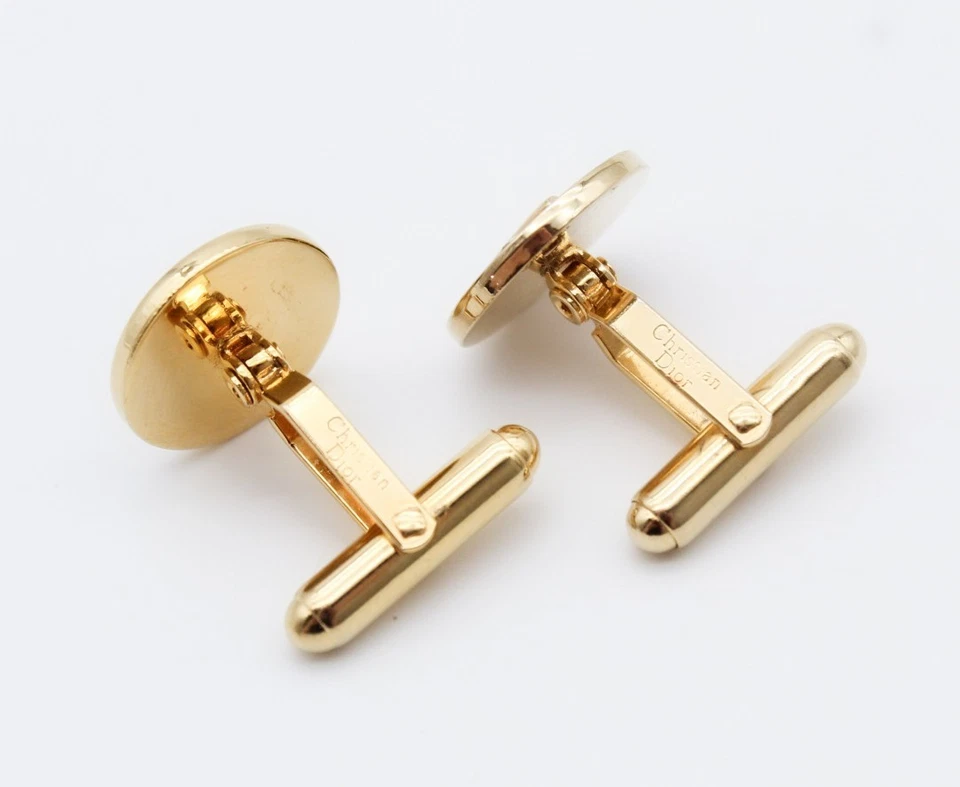 Christian Dior Designer Vintage Black Enamel Gold Tone Men's Cufflinks - Image 4 of 4