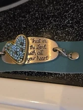 Triple Wrap Adjustable LEATHER Bracelet HEART "Trust In The Lord" Pendant J-116