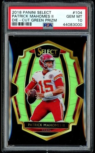 2018 Panini Select #104 Patrick Mahomes II Die Cut Neon Green /49 PSA 10 Chiefs