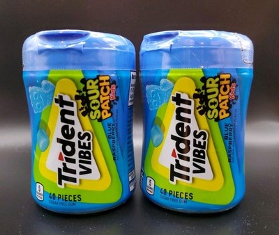 Lot of 2 TRIDENT Vibes Sour Patch Kids Blue Raspberry Gum Bottle 40 pcs Sealed