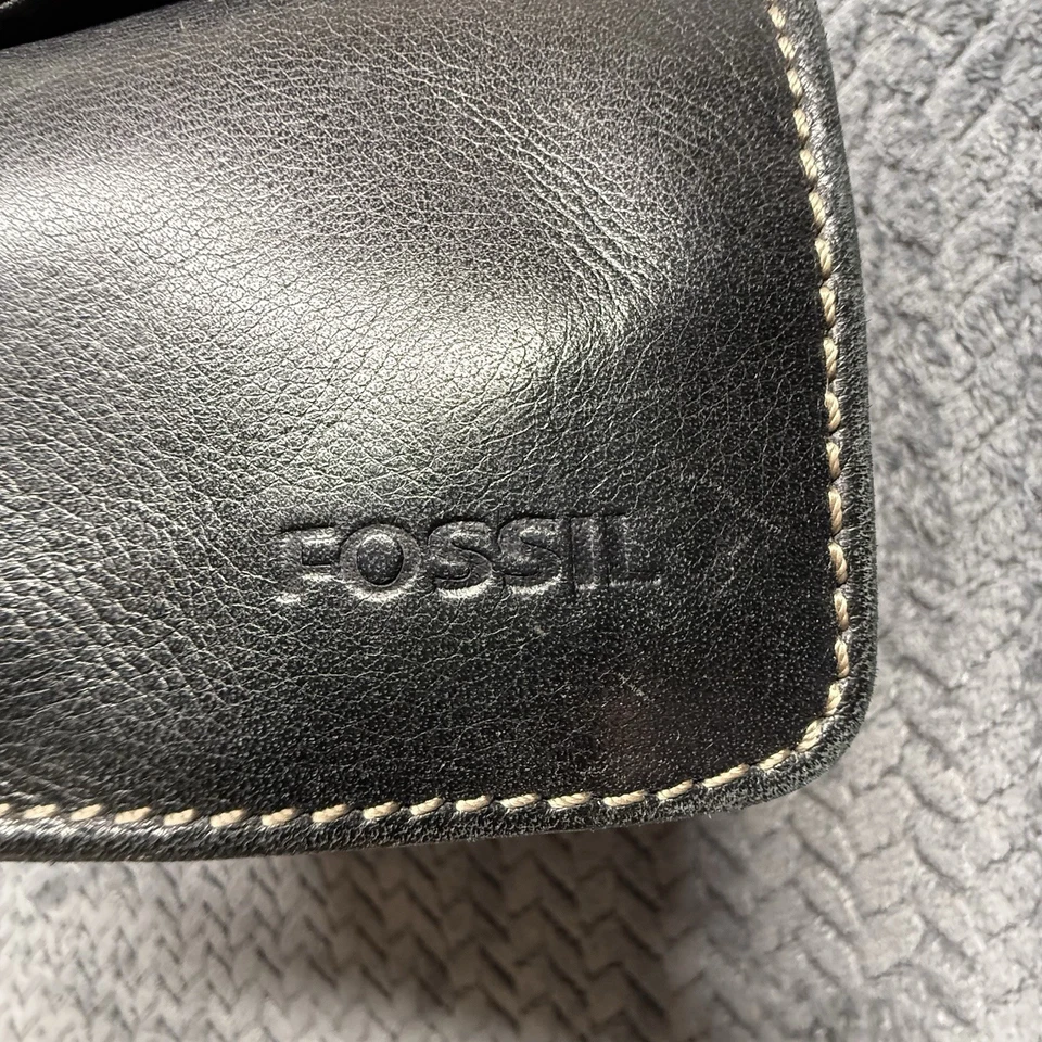 Bandolera de cuero fósil negra pequeña organizadora cartera correa larga Foto 3 de 4