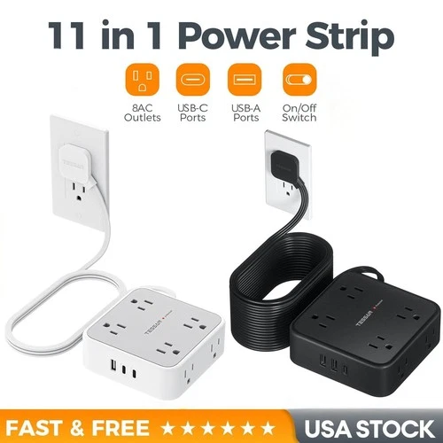Surge Protector Power Strip with 8 AC Outlet 3 USB Port 900J Protection for Home