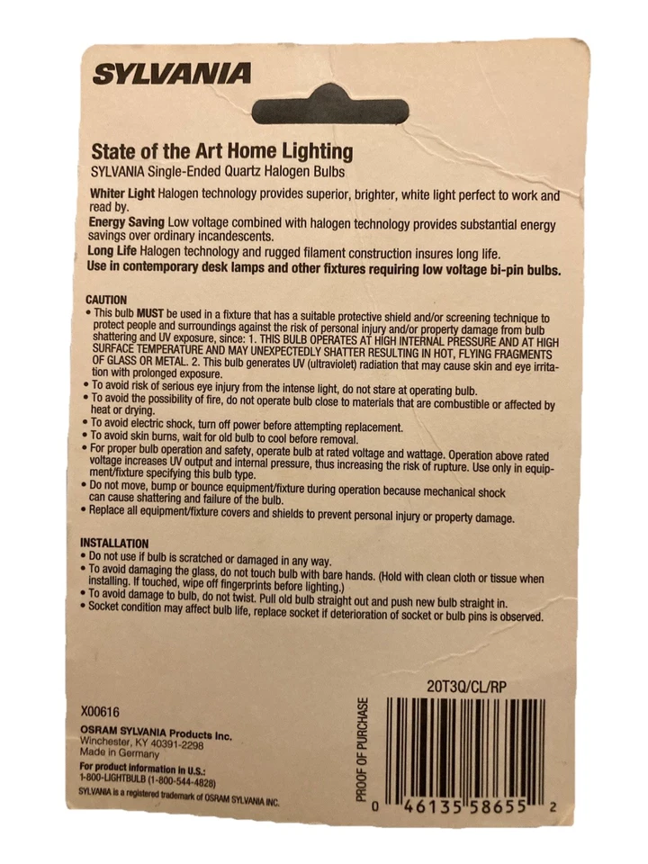 Sylvania 20T3Q CL RP 12V 20W G4 Bi-Pin H Lamp - NEW - Image 2 of 2