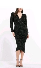 AX Paris Black Sparkle And Glittery Long Sleeve Ruched Dress Size 12