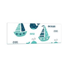 Quadro su Vetro 90x30cm Balene navi bambini stelle marine Stampe Moderni Murale