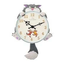 2024 Disney Store Cat Day Lucifer Figurine Wall Clock Cinderella Jaq & Gus New