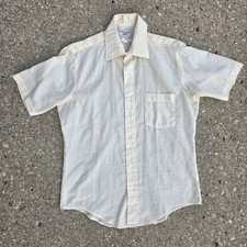Vintage 70s Arrow Kent Shirt Mens L Cream Jacquard Geometric Short Sleeve