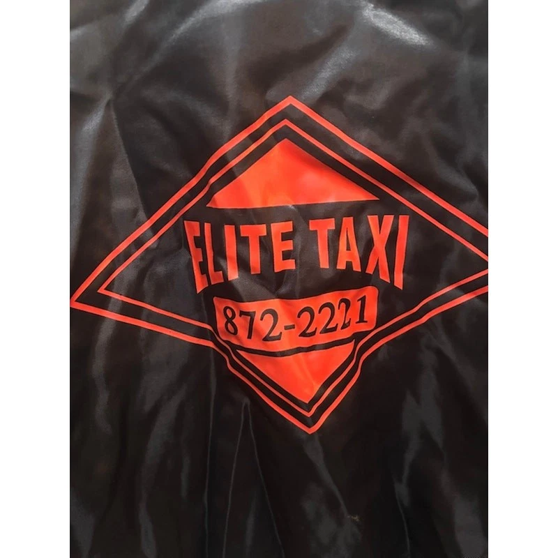 Vintage Satiny Nylon Elite Taxi Jacket VTG Black Coat Orange Logo Lined Small - product detail image 7