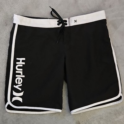 Womens Hurley Black/White Logo Board Shorts Swim Drawstring Pockets Size 7