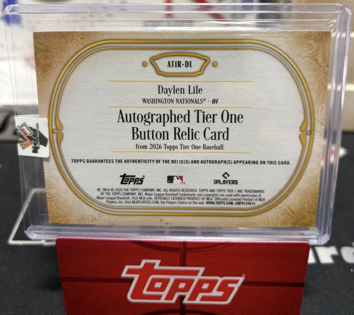 2026 Topps Tier 1 Daylen Lile Auto Button Patch /5 Nationals view 2