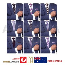 Y&G Purple Striped silk tie and Cufflinks Hanky set Men's Hoilday Gifts H-YAC22