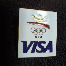 Vintage 1992 Barcelona Olympic Visa Sponsor Lapel Pin Enamel Gold Tone 1988 COOB