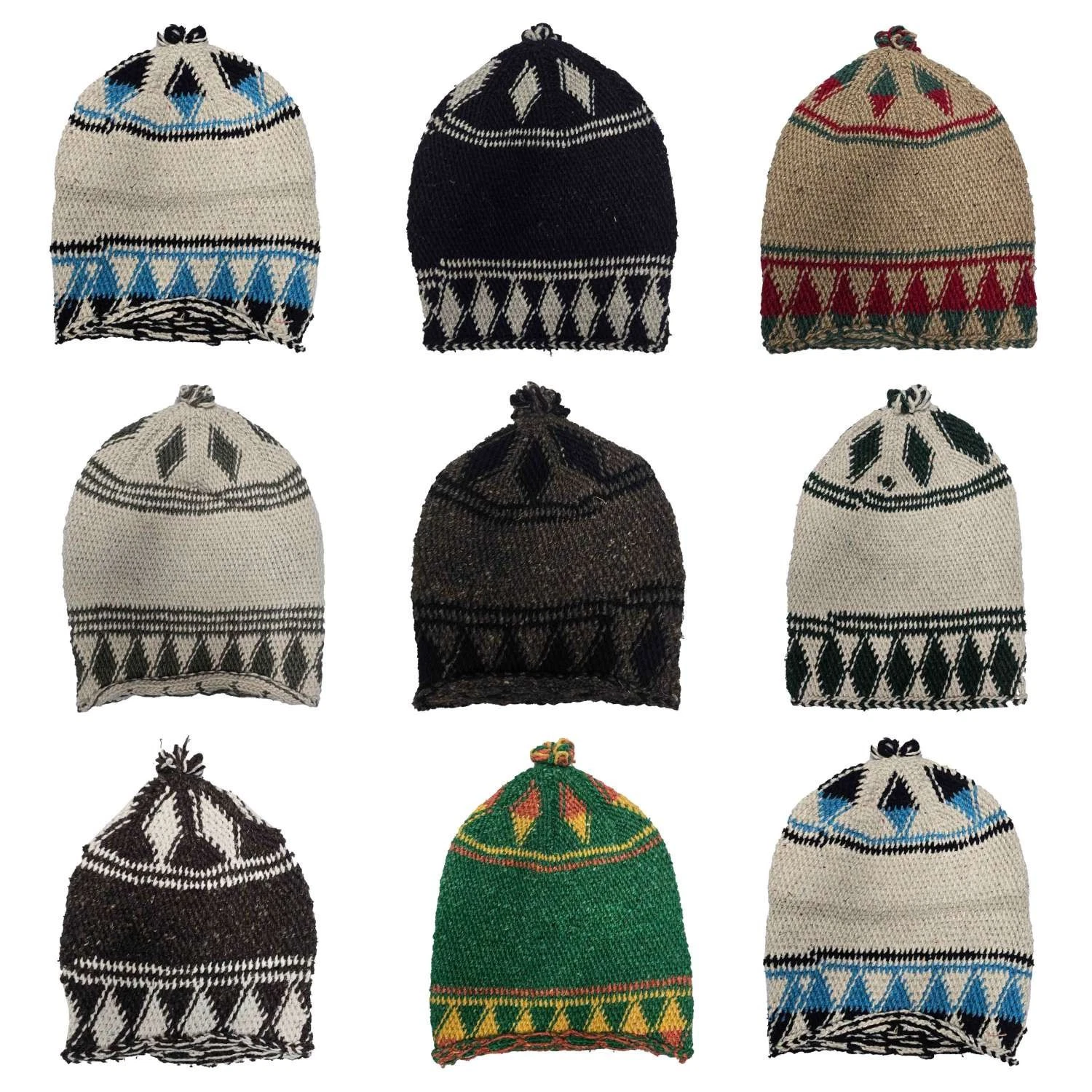 Unisex Winter Multicoloured Beanie Moroccan100% Hand Knitted Wool Hats