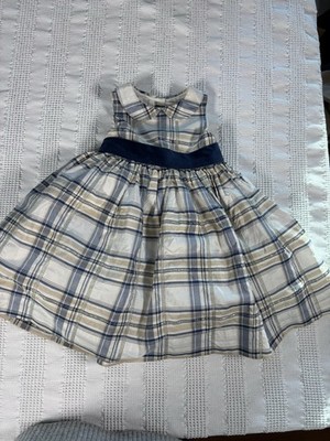 Janie & Jack LAVISH & LUXE blue cream beige Plaid Silk Blend Dress SZ 12-18 MOS