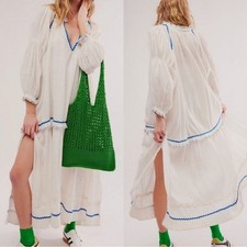 Free People Thank Me Later Maxi Dress Tiered Embroidered White Combo