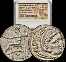 336-323 BC Macedon Alexander III Macedonian Ancient Greek Silver Drachm NGC AU