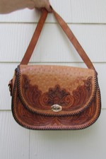 VINTAGE ARTISAN CRAFTED HAND TOOLED LEATHER SADDLEBAG SHOULDER BAG EMBOSSED