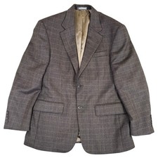Oscar De La Renta Mens Brown Herringbone Plaid Two Button Blazer Sport Coat READ