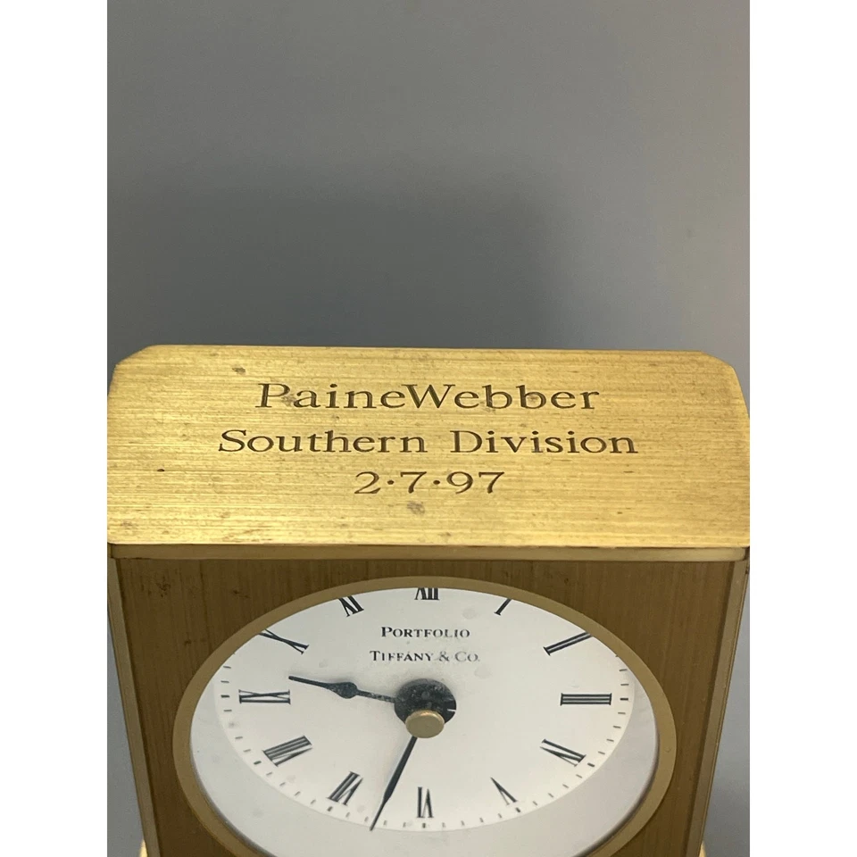 Reloj de Escritorio Tiffany & Co Vintage Años 90 MCM Latón Portafolio Cuarzo  Foto 3 de 4