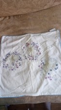 Single Vintage Cotton Ivory Hand Embroidered Pillowcase Cotton New Unused