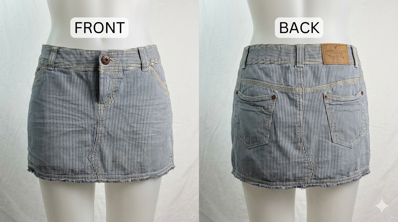 American Eagle Denim Mini Skirt Sz 4 Blue Railroad Stripe Y2K VTG Low Rise