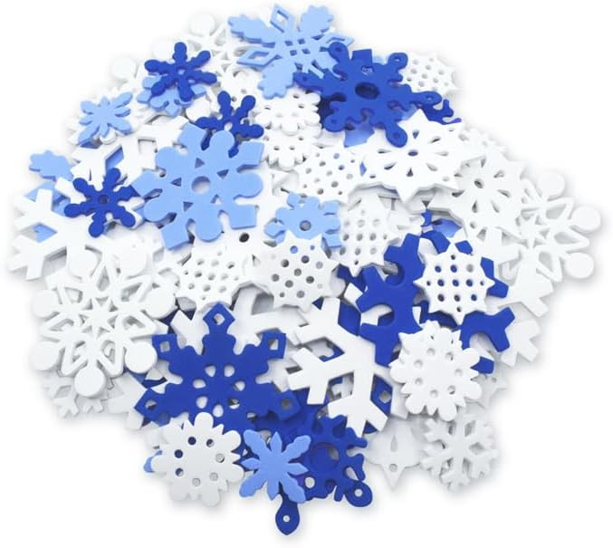 Blue and White Snowflake Mini Foam Pieces Non-Adhesive - 0.7 Oz Bag