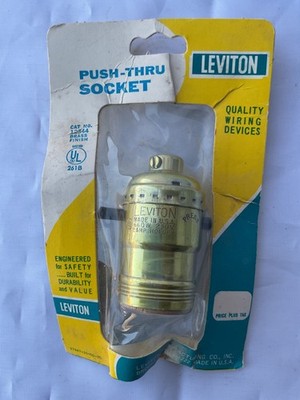 VINTAGE NOS LEVITON BRASS PLATED PUSH THRU LAMP SOCKET ON OFF LAMP PART Socket