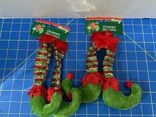 NEW Lot 2 Pairs ELF LEGS 6" Christmas ORNAMENTS House Decor Feet Socks Shoes