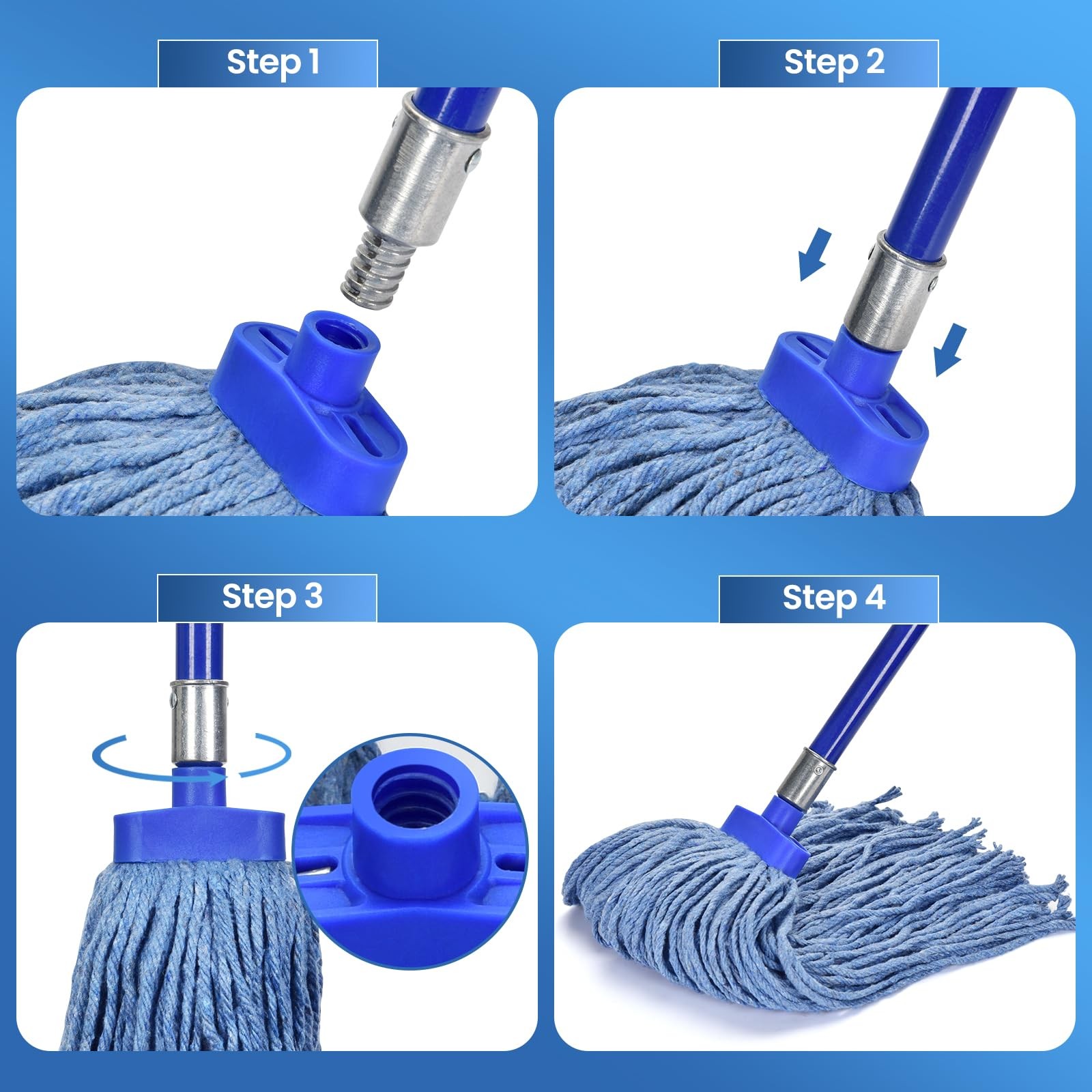 Matthew Cleaning Screw-on Heavy Duty Cotton Wet Mop Replacement Heads(Blue,