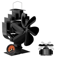 Oscillating Wood Stove Fan - 60° Left-Right Rotation, 6-Blade Heat Powered Fi...