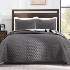 Ultrasonic Reversible Full Queen Quilt Bedding Set W/ Pillow Shams Lightweight
