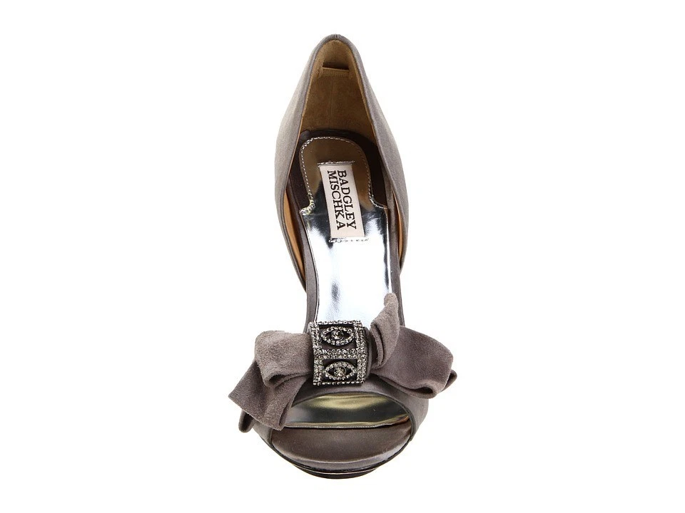 Badgley Mischka Babette Tacones D'orsay Bombas Satén/Gamuza Zapatos Gris 9,5 NUEVO Foto 2 de 3