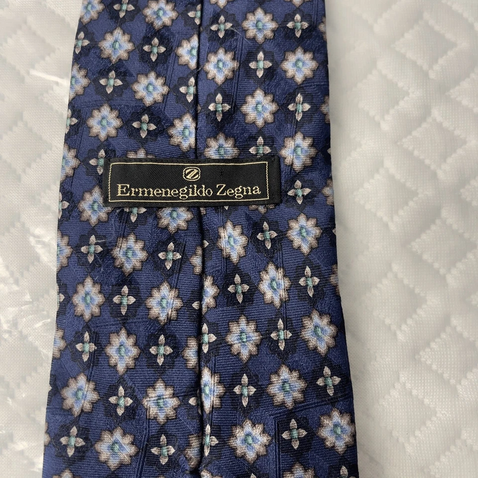 Ermenegildo zegna Navy Floral Silk Tie suit necktie italy made luxury accessory - Image 3 of 4