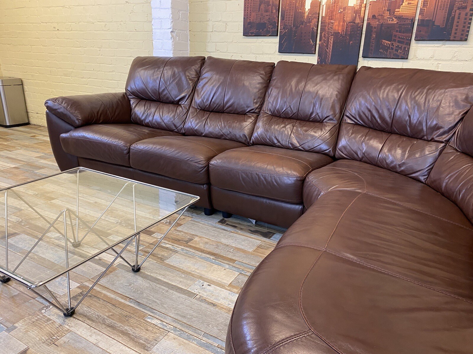 Lengthy Elegant Brown Leather Corner Sofa eBay
